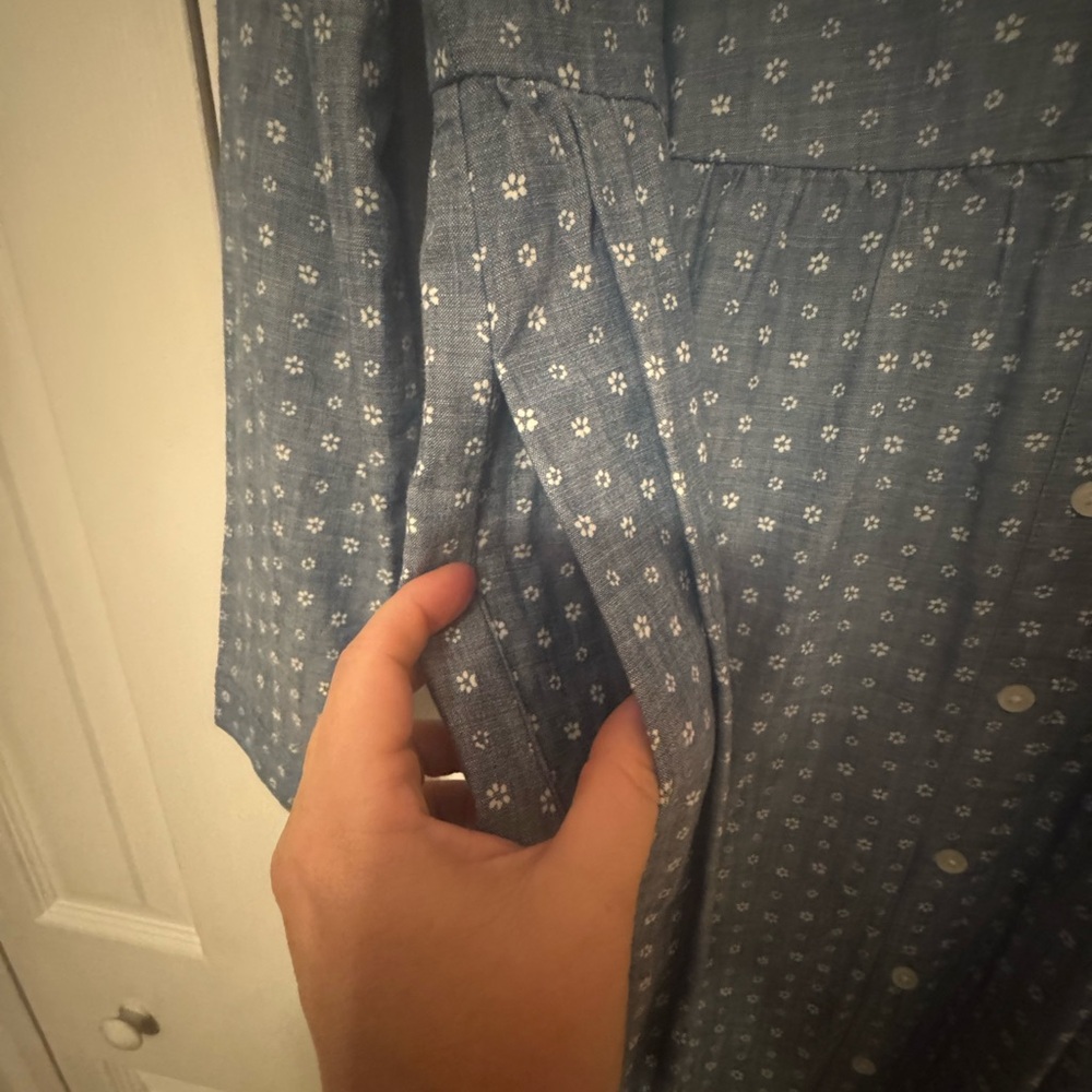 J. Crew Light Blue Chambray Dress with White Ditsy Print - Picture 5 of 7